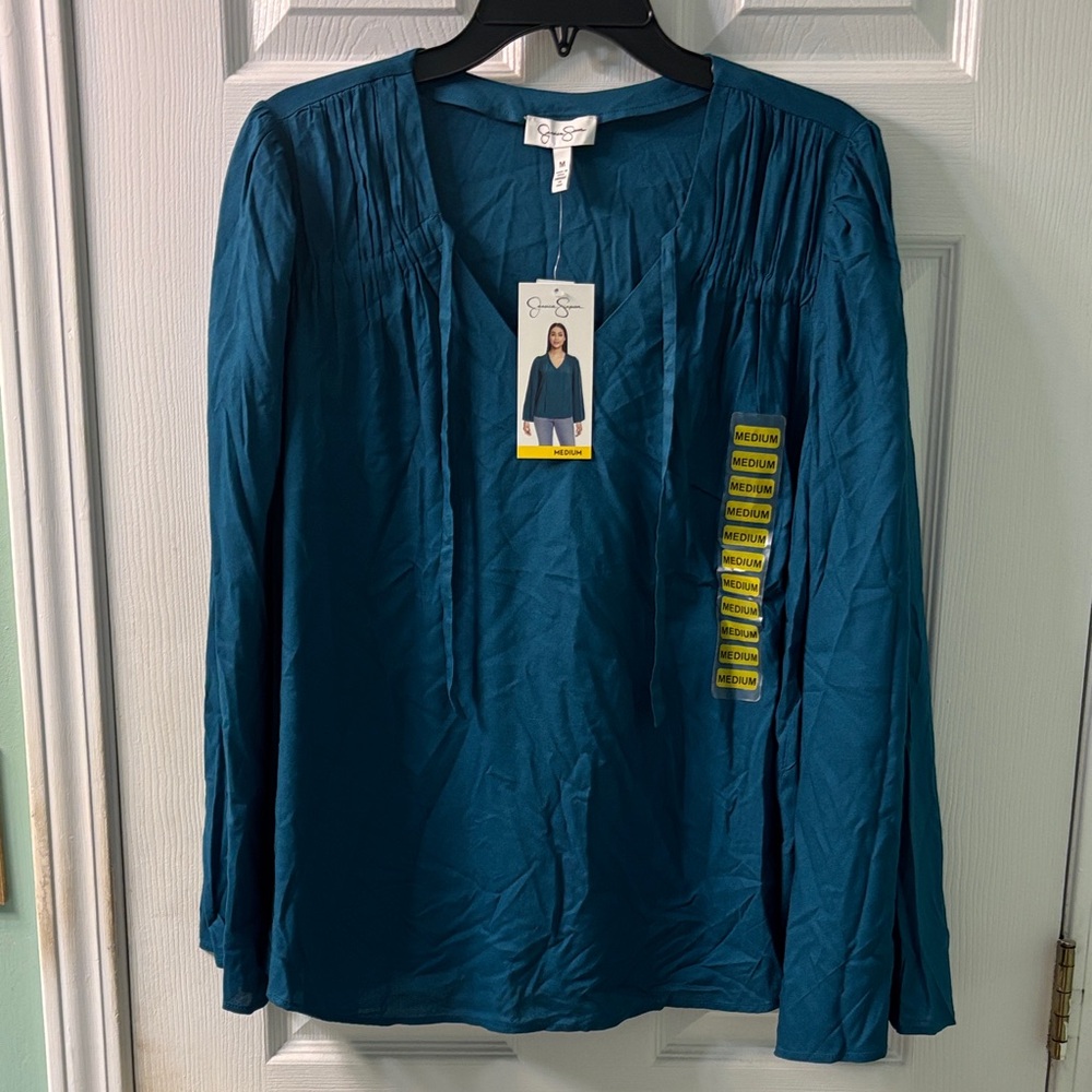 Jessica Simpson Teal Long Sleeve Women's Leslie Boho Top
